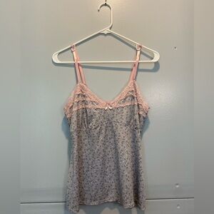 Floral Lace Trim Chemise in Pink and Gray